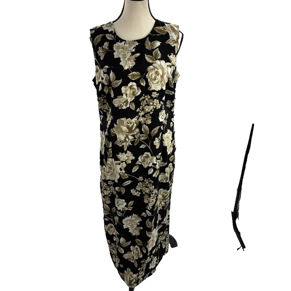 R&K Originals Petite Womens Floral Maxi Dress Black Beige Button Detail 14P